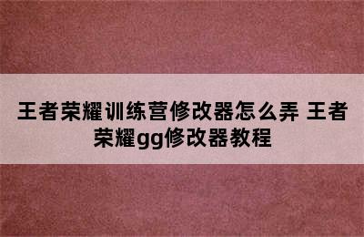 王者荣耀训练营修改器怎么弄 王者荣耀gg修改器教程